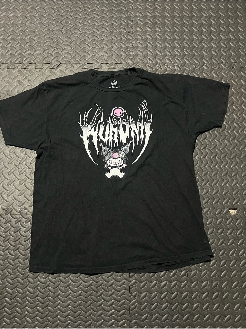 Black Graphic Short Sleeve Tee with Cartoon Skull Motif